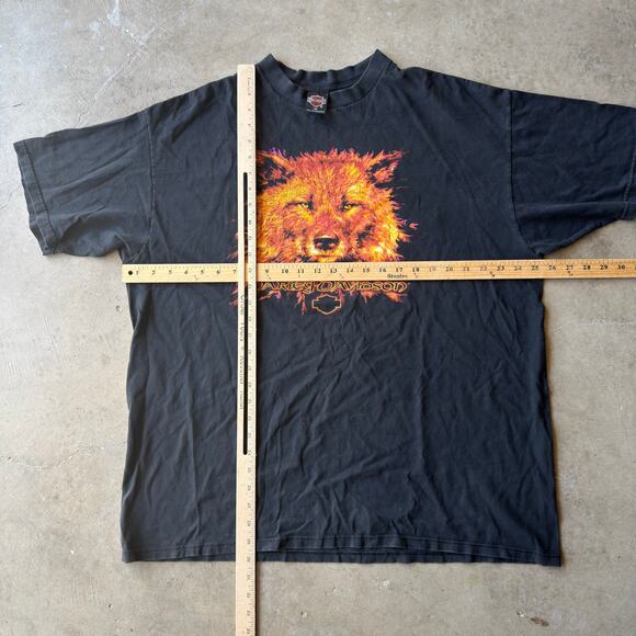 VTG Y2K HARLEY DAVIDSON MOTORCYCLE  T-SHIRT FLAMES WOLF FADED GRAPHIC MENS XXL - Picture 6 of 6